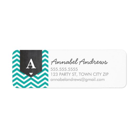 Étiquette MONOGRAM RETOUR ADRESSE moderne chevron jade vert (Devant)