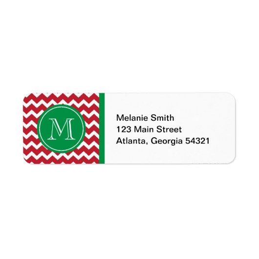 Étiquette Monogram Rouge et vert Chevron Noël de Noël (Devant)