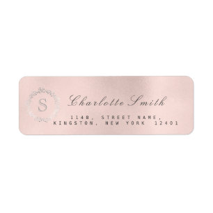 Étiquette Monogram Silver Blush Pink Adresse de retour RSVP 