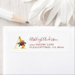 Étiquette Monogramme A Christmas Red Gold Adresse de retour<br><div class="desc">Ce design festif de vacances comprend la lettre initiale monogramme "A" en police serif en faux feuille d'or, décorée d'un dessin rouge et vert d'un poinsettia. Personnalisez-le avec votre nom dans un élégant script d'écriture manuscrite rouge bordeaux et votre adresse dans la police serif. Idéal pour vos besoins d'envoi de...</div>
