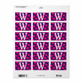 Étiquette Monogramme à points bleus de minuit et rose vif (Feuille entière)