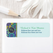 Étiquette Monogramme Abstrait Funky Blue Floral (En situation)