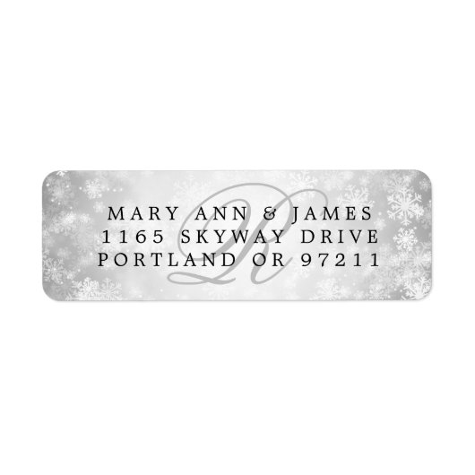Étiquette Monogramme Adresse du Mariage Silver Winter Wonder (Devant)