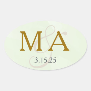 Étiquette Monogramme Aquarelle Vert Menthe