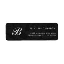 Monogramme argenté sur Damas noir Adresse de retou