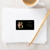 Étiquette Monogramme B Or Classy avec Fleurs Roses (En situation)