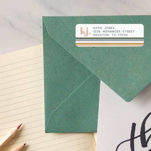 Étiquette Monogramme Bandes Rétro Chic 