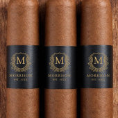 Étiquette Monogramme Black Gold Crest Mariage Cigar Band
