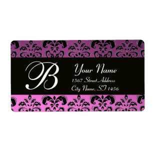 ÉTIQUETTE MONOGRAMME BLACK PURPLE LILAC DAMASK