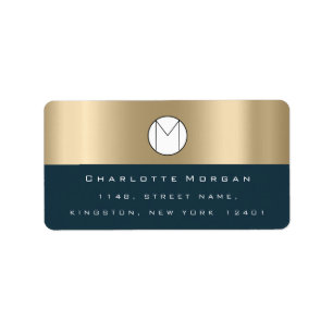 Étiquette Monogramme Black Sepia Gold Black Minimal Navy RSV