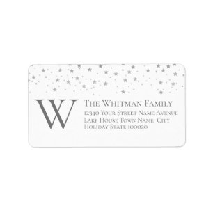 Étiquette Monogramme blanc Famille Gris Étoiles Adresse