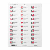 Étiquette Monogramme blanc rouge professionnel Plaque modern (Feuille entière)