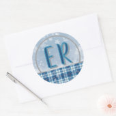 Étiquette Monogramme Bleu Élégant de Noël (Enveloppe)