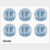 Étiquette Monogramme Bleu Élégant de Noël (Feuille)