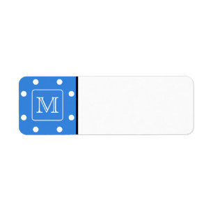 Étiquette Monogramme bleu et blanc de motif de point de