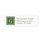 Étiquette Monogramme Carré classique vert et blanc (Devant)