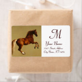 Étiquette MONOGRAMME CHEVAL ROUGE, blanc brun (En situation)