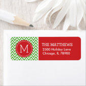 Étiquette Monogramme Chevron rouge et vert (En situation)