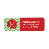 Étiquette Monogramme Chevron rouge et vert (Devant)