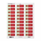 Étiquette Monogramme Chevron rouge et vert (Feuille entière)