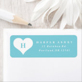 Étiquette Monogramme Coeur bleu Turquoise Adresse de retour (En situation)