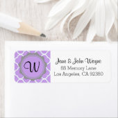Étiquette Monogramme contemporain violet gris blan (En situation)