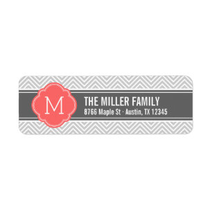 Étiquette Monogramme corail et gris Chevron