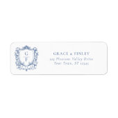 Étiquette Monogramme Crest Rose Blue Mariage Adresse (Devant)