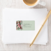 Étiquette Monogramme d'adresse aquarelle florale de Noël (En situation)
