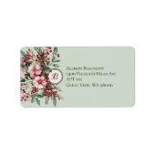 Étiquette Monogramme d'adresse aquarelle florale de Noël (Devant)