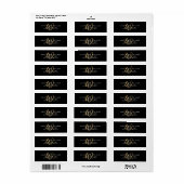 Étiquette Monogramme d'adresse de retour de script or noir m (Feuille entière)