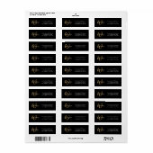 Étiquette Monogramme d'adresse de retour de script or noir m (Feuille entière)