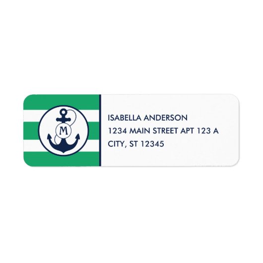 Étiquette Monogramme d'Ancre marine verte (Devant)