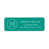 Étiquette Monogramme de bordure ronde avec adresse de couleu (Devant)