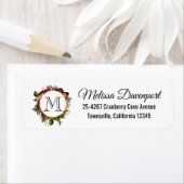 Étiquette Monogramme de cadre floral rose et bordeaux (En situation)