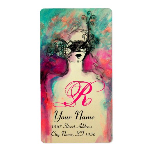 Étiquette MONOGRAMME DE CHARME, vert rose noir bleu (Devant)