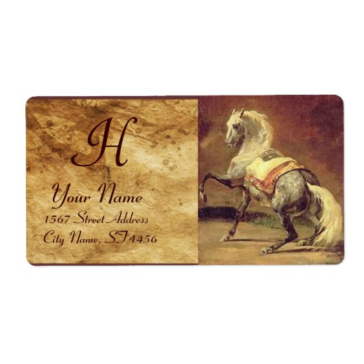 Étiquette MONOGRAMME DE CHEVAL GRISÉ, marron (Devant)