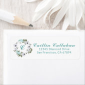 Étiquette Monogramme de conception florale noir, blanc et Tu (En situation)