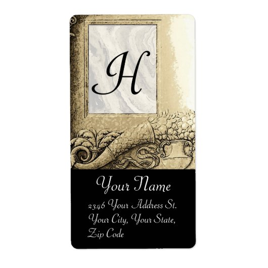 Étiquette MONOGRAMME DE CORNUCOPIE, gris noir et blanc (Devant)