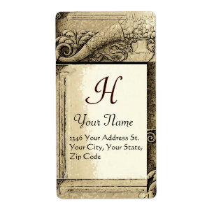 Étiquette MONOGRAMME DE CORNUCOPIE, gris noir et blanc