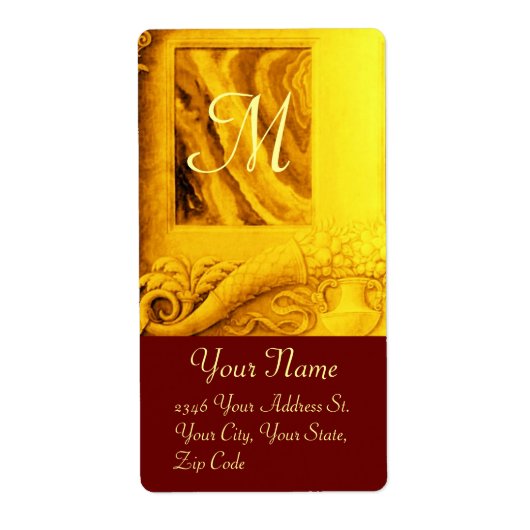 Étiquette MONOGRAMME DE CORNUCOPIE, jaune or clair rouge (Devant)