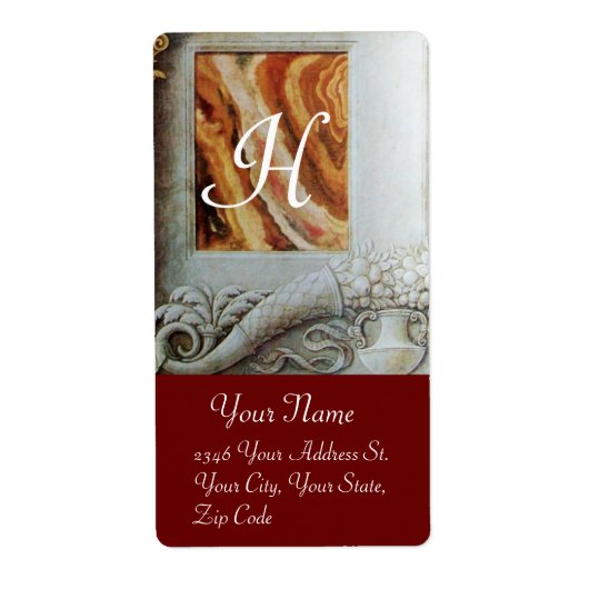 Étiquette MONOGRAMME DE CORNUCOPIE, noir blanc gris brun rou (Devant)