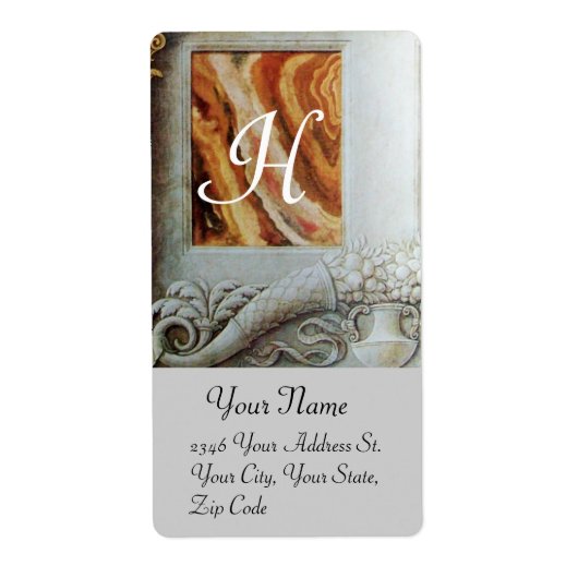 Étiquette MONOGRAMME DE CORNUCOPIE, noir et blanc gris brun (Devant)