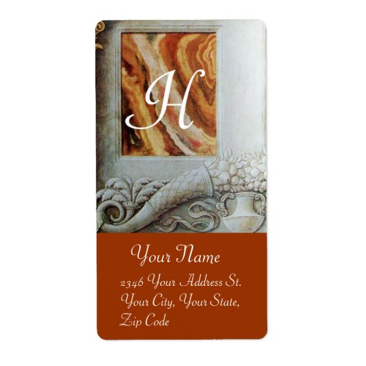 Étiquette MONOGRAMME DE CORNUCOPIE, noir et blanc gris brun (Devant)