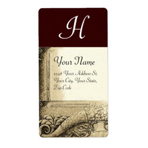Étiquette MONOGRAMME DE CORNUCOPIE, noir et blanc gris brun