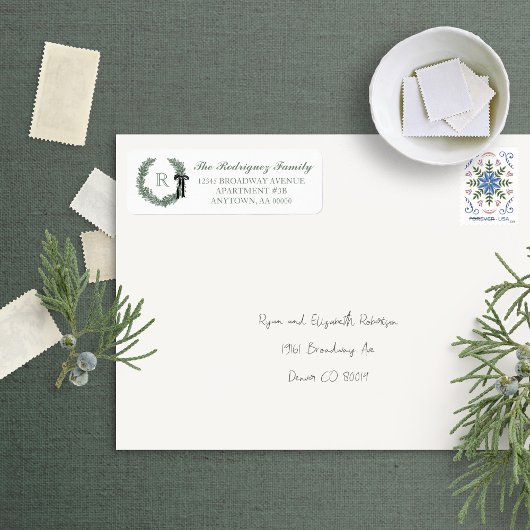 Étiquette Monogramme de couronne classique avec Bow Adresse