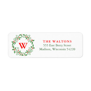 Étiquette Monogramme de couronne rouge et verte à pois creux
