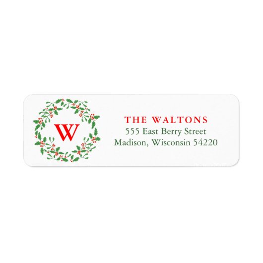 Étiquette Monogramme de couronne rouge et verte à pois creux (Devant)