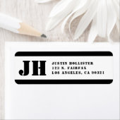 Étiquette Monogramme de crayon noir et blanc Adresse de reto (En situation)