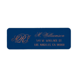 Étiquette Monogramme de cuivre bleu épousant l'adresse de